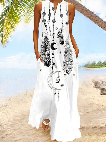 

V Neck Color Block Vacation Long Sleeve Knit Dress, White, Dresses
