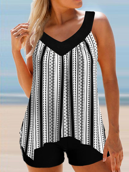 

Vacation Regular Fit Striped Two Piece Sets, Black-white, Suit Set