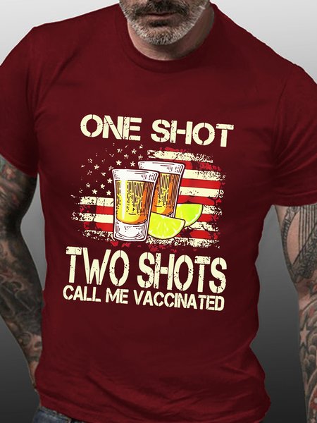 

American Flag Shots Vaccinated Vintage Crew Neck Short Sleeve T-Shirt, Red, T-shirts