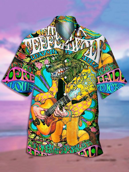 

Men's Printed Casual Short Sleeve Hawaiian Shirt, Yellow, Men's Floral shirt