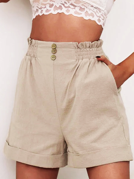 

Vacation Cotton Plain Shorts, Khaki, Shorts