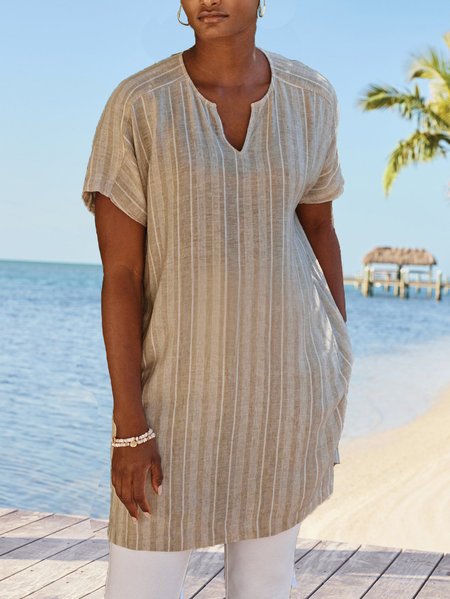 

V Neck Geometric Tunic, Khaki, Shirts & Blouses