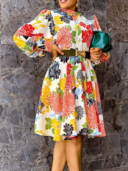 

Vacation Shirt Collar Loosen Dress, Multicolor, Midi Dresses