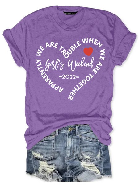 

Womens Girls Weekend 2022 Letter Casual Short Sleeve T-Shirt, Purple, T-shirts
