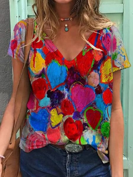 

Color Block Cotton Regular Fit Short Sleeve Top, Multicolor, Tops