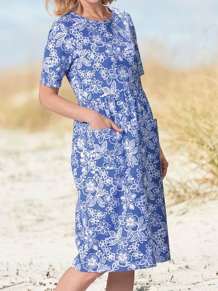 

Crew Neck Dresses, Blue, Midi Dresses