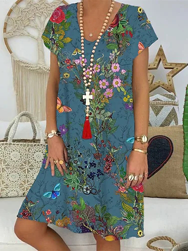 

Floral Loosen Casual Dresses, Blue, Dresses