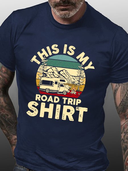 

Vacation This is My Road Trip Shirt Cotton Short Sleeve Vintage Short Sleeve T-Shirt, Dark blue, T-shirts