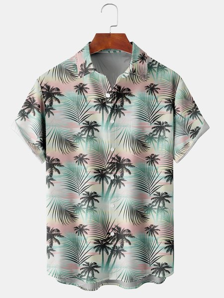 

Coconut Tree Gradient Graphic Men's Casual Short Sleeve Chest Pocket Shirt, Green, Men's Floral shirt