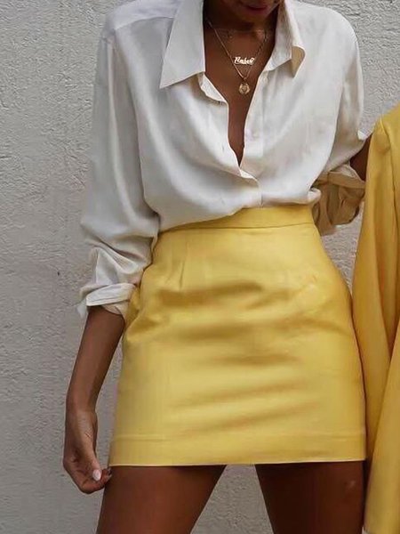 

Simple Solid Skirt, Yellow, Mini Skirts