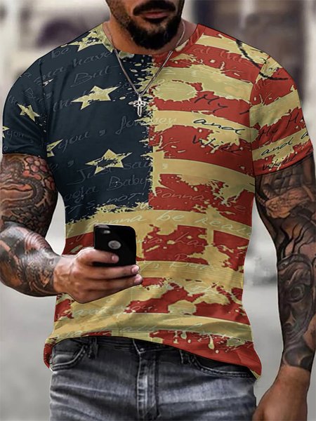 

American Flag Vintage Short Sleeve Short Sleeve T-Shirt, Blue, T-shirts