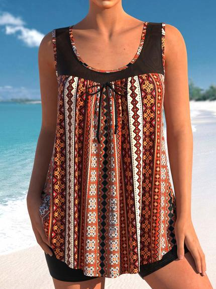 

Tribal U-Neck Regular Fit Two Piece Sets, Brown, Suit Set