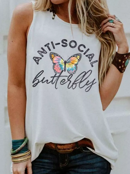 

Casual Loosen Cotton Blends Tanks & Camis, White, Tanks & Camis