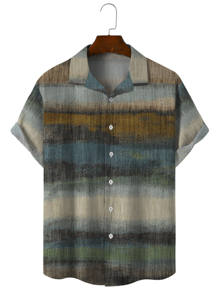

Cotton Linen Style American Casual Striped Versatile Printed Linen Shirt, As picture, Men's Floral shirt
