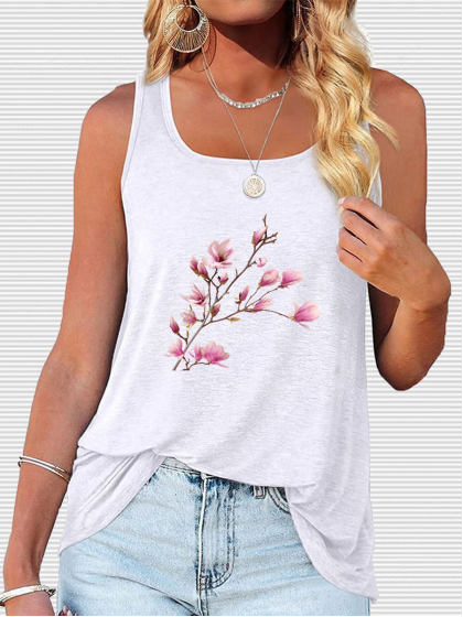 

Floral Casual Jersey Sleeveless Tanks & Camis, White, Tanks & Camis