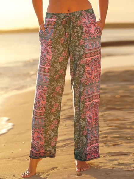 

Casual Paisley Printed Pockets Pants, Multicolor, Pants