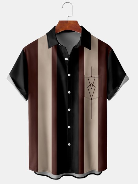 

Casual Art Collection Geometric Stripes Color Block Pattern Lapel Short Sleeve Shirt Print Top, Black-red, Men's Floral shirt