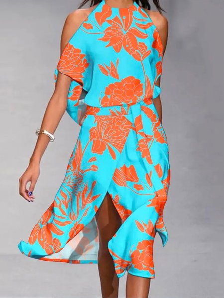 

Vacation Off The Shoulder Printed Dress, Orange, Midi Dresses