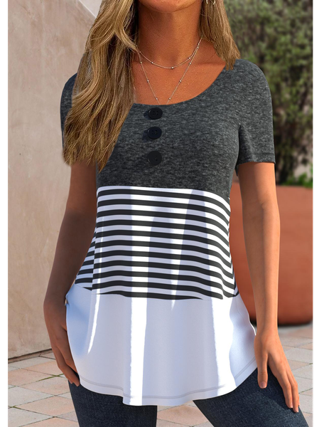 

Geometric Casual Crew Neck T-Shirt, Multicolor, Tunics