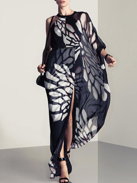 

Loosen Printed Vacation Loosen Maxi Dress, Black, Maxi Dresses