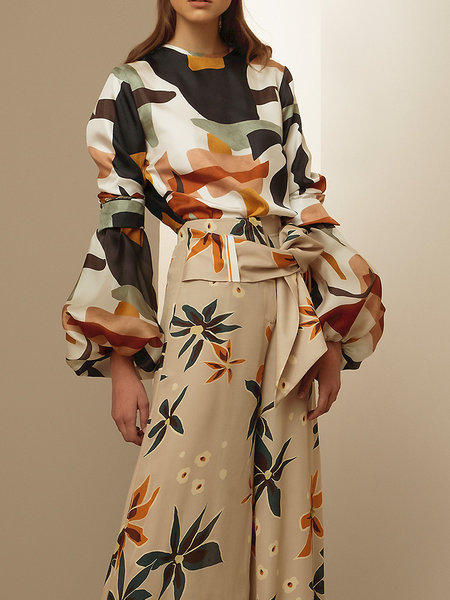 

Summer Lightweight Crew Neck Long sleeve Geometric Vacation Tops, Multicolor, Tops