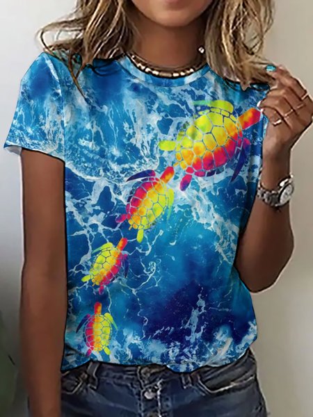 

Womens Sea Turtle Tie Dye Summer Print Casual Abstract T-Shirt, As picture, T-shirts