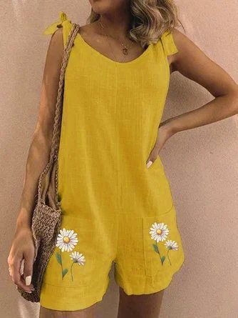 

Floral Cotton Jumpsuit & Romper, Yellow, Jumpsuits＆Rompers