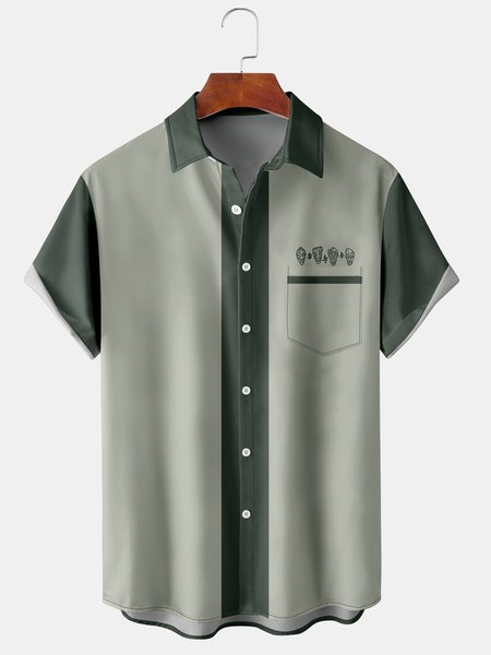 

Resort Style Hawaiian Series Geometric TIKI Element Pattern Lapel Short-Sleeved Shirt Print Top, Aqua, Men's Floral shirt