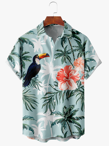 

Men's Floral Print Moisture Absorbent Breathable Fabric Fashion Hawaiian Lapel Short Sleeve Shirts, Green, Men's Floral shirt