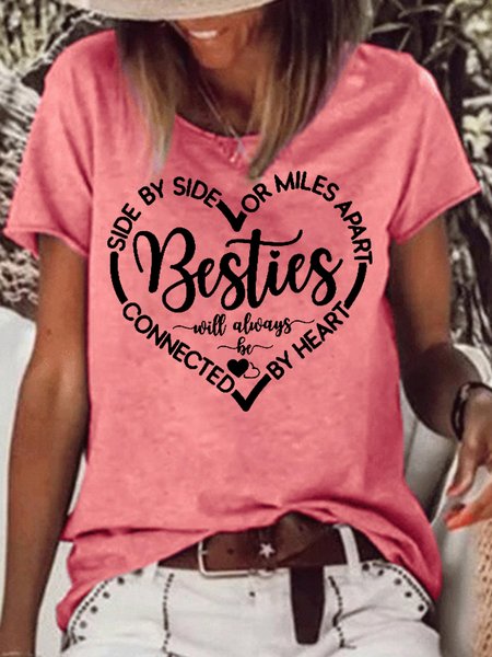 

Womens Besties Heart Casual T-Shirt, Red, T-shirts