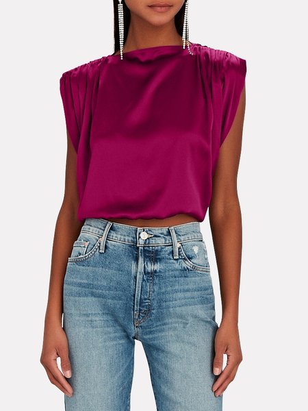 

Regular Fit Boat Neck Simple Top, Purple red, Tops