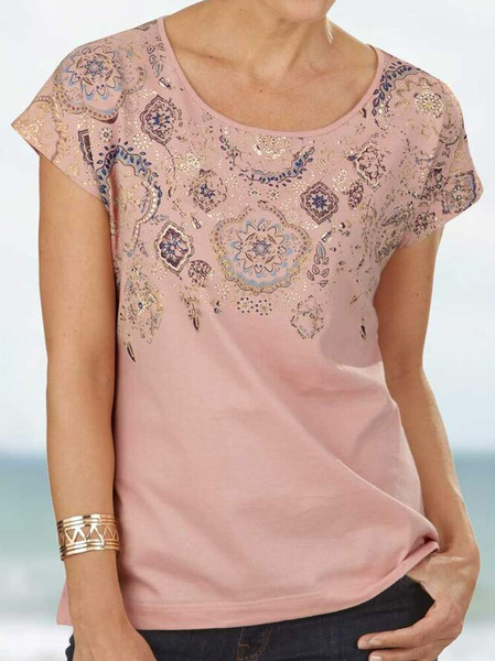 

Tribal Regular Fit Scoop Neckline Short sleeve Casual Vacation T-Shirt, Dusty pink, T-Shirts