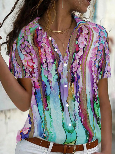 

Women's Casual Abstract Art Print Short Sleeve Shirt, As picture, Blouses