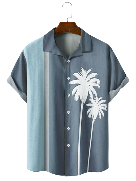 

Cozy Linen Shirt with Cotton Linen Plant Floral Coconut Tree Print, As picture, Men's Floral shirt