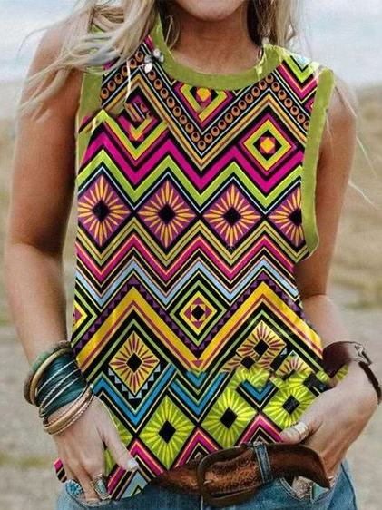 

Geometric Crew Neck Casual Jersey Tanks & Camis, Multicolor, Tanks & Camis