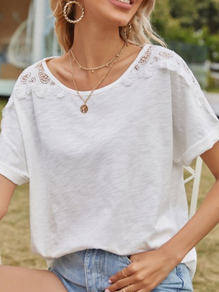 

Crew Neck Loosen Vacation T-Shirt, White, T-Shirts