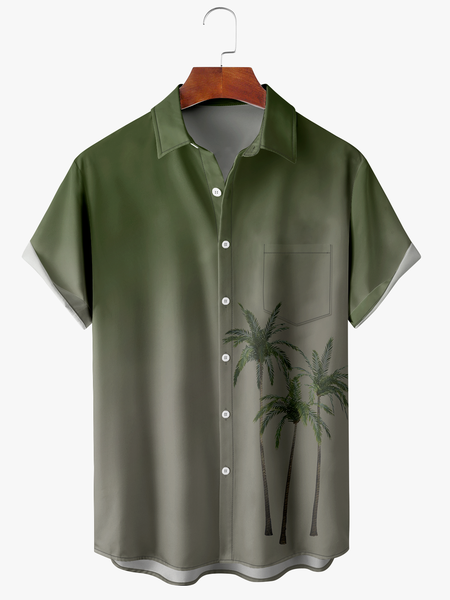 

Men's Coconut Tree Print Moisture Absorbent Breathable Fabric Fashion Hawaiian Lapel Short Sleeve Shirt, Green, Men's Floral shirt