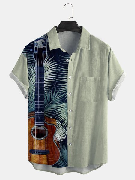 

Cotton And Linen Holiday Leisure Short-sleeved Shirt, As picture, Men's Floral shirt