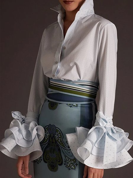 

Daily Shirt Collar Elegant Long Sleeve Blouse, White, Blouses and Shirts