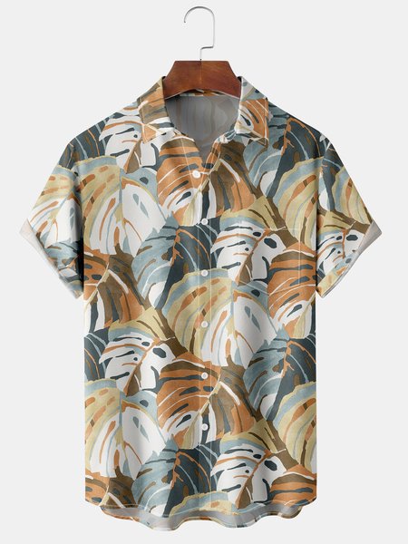 

Men's Casual Short Sleeve Hawaiian Shirt with Chest Pocket, Yellow, Men's Floral shirt