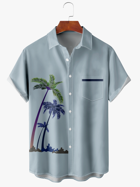 

Men's Coconut Tree Print Moisture Absorbent Breathable Fabric Fashion Hawaiian Lapel Short Sleeve Shirt, Blue, Men's Floral shirt
