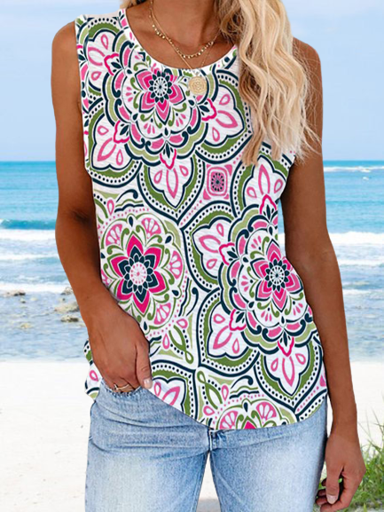 

Casual Regular Fit Tribal Tanks, Pink, Tanks & Camis