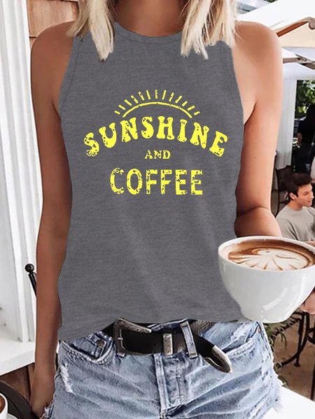 

Sunshine And Coffee Crew Neck Top, Gray, Tank Tops