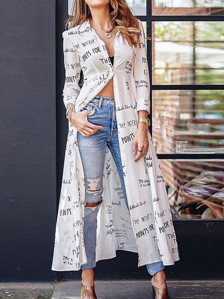 

Shirt Collar Letter Loosen Dress, White, Maxi Dresses