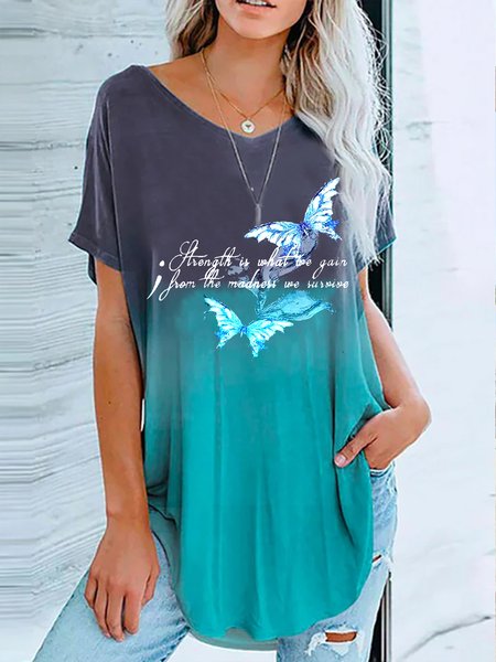 

Ombre Crew Neck Vacation Letter T-Shirt, Multicolor, T-Shirts