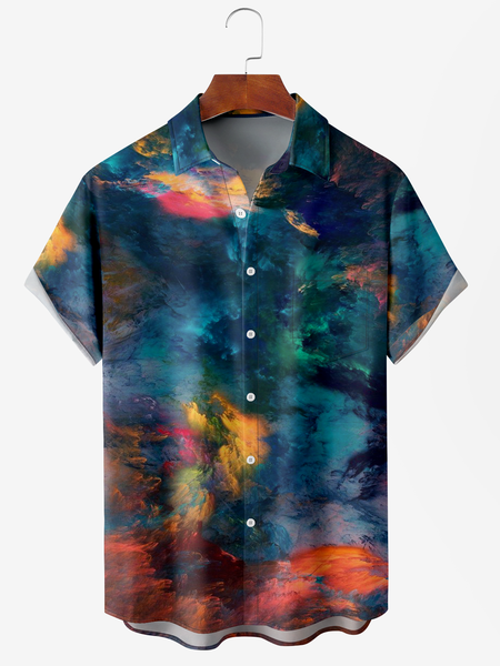 

Men's Abstract Print Moisture Absorbent Breathable Fabric Fashion Hawaiian Lapel Short Sleeve Shirt, Blue, Men's Floral shirt