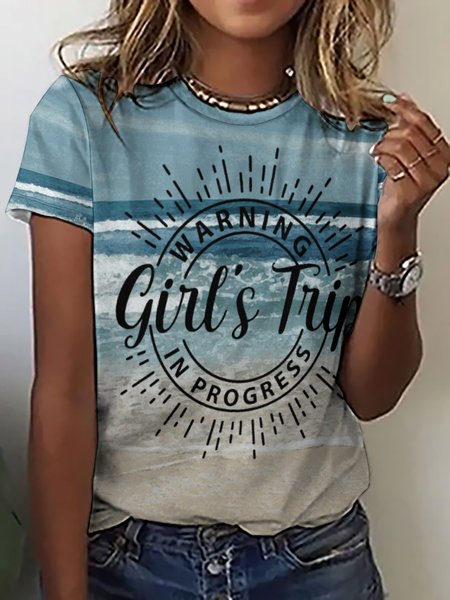 

Womens Warning Girl's Trip In Progress Summer Vocation Print T-Shirt, As picture, T-shirts