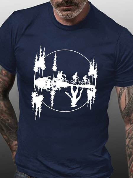 

Casual Funny Abstract Print Crew Neck T-Shirt, Purplish blue, T-shirts