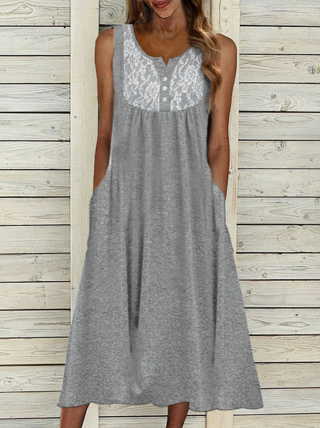 

Casual Lace Sleeveless Woven Dresses, Gray, Dresses