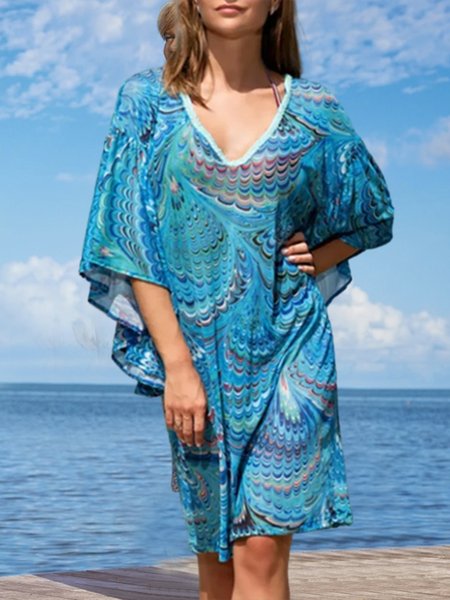 

Floral Vacation Loosen Short Sleeve Woven Dress, Multicolor, Dresses